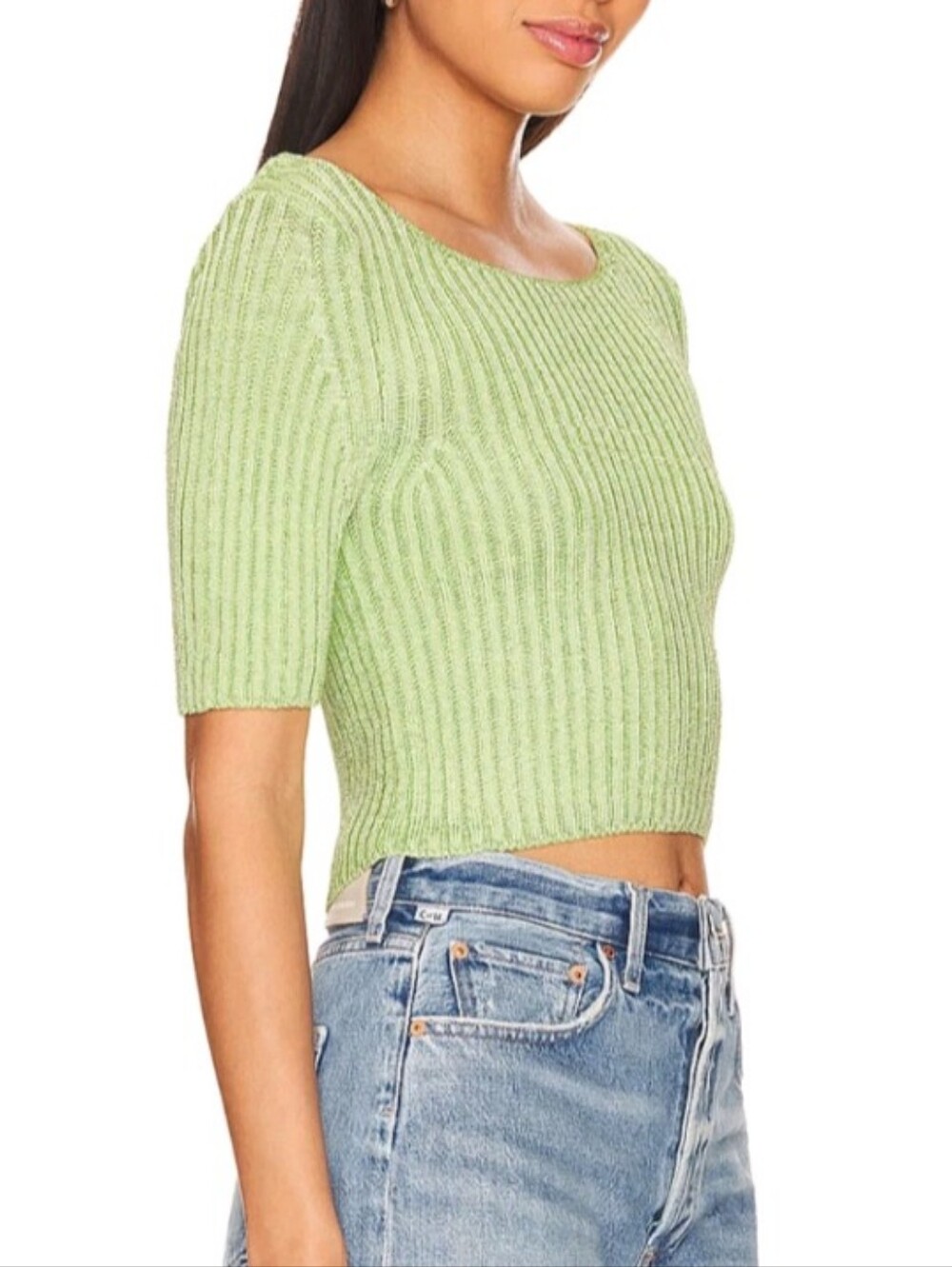 Free People San Lucas Pullover Crop Top In Sunny Lime Combo Ribbed